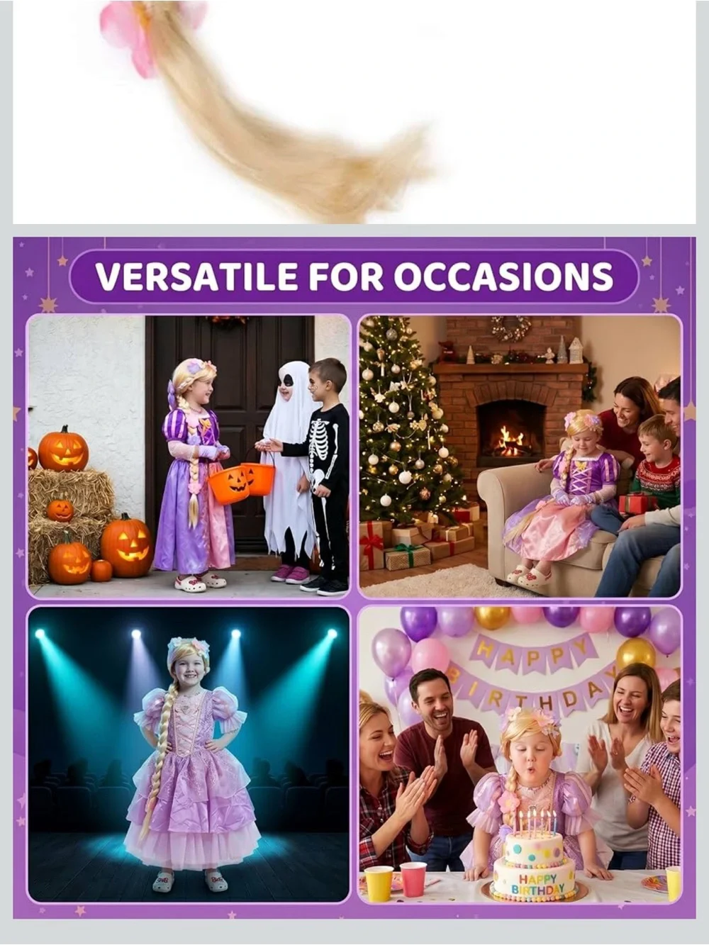 💜NWT PRINCESS RAPUNZEL STYLER KIDS LONG BLONDE WIG WITH FAIRYTALE BRAID &FLOWERS